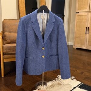 J. Crew Schoolboy Blue Herringbone Blazer with Brass Buttons